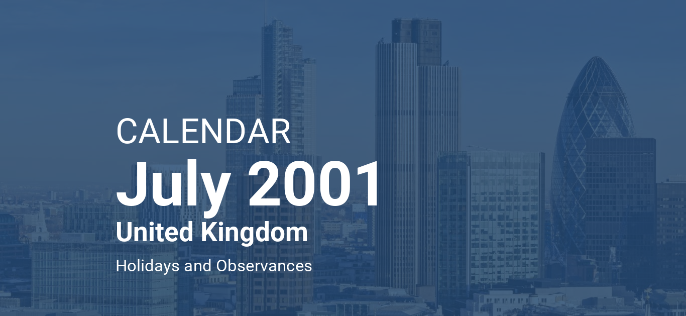 July 2001 Calendar United Kingdom